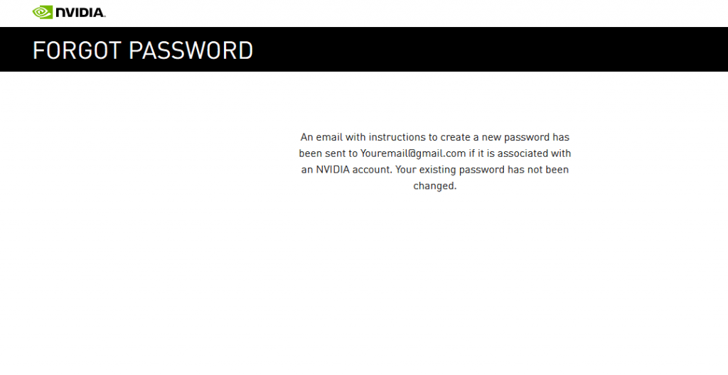 Enter Nvidia account email to reset password