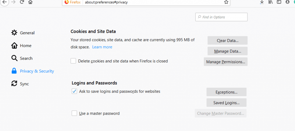 Clear the data under Cookies and site data